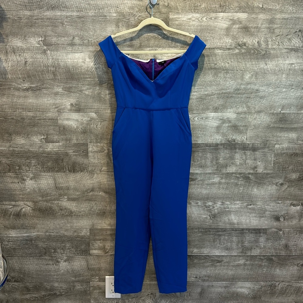 NBD Pre Loved in Good condition Royal Blue Jumpsuit with Pockets off/on shoulder